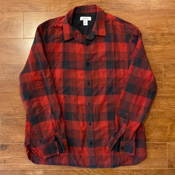 Calvin Klein Black & Red Plaid Shirt Men’s LG - Picture 1 of 4